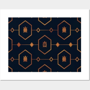 Bronze Turtle Pattern on Navy Posters and Art